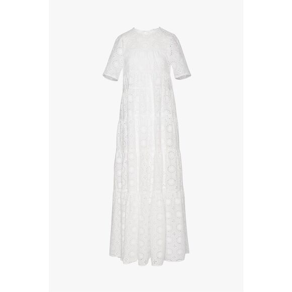 STAUD Women's White Hyacinth Eyelet Tiered Short Sleeve Maxi Dress Medium NWOT - Picture 2 of 12